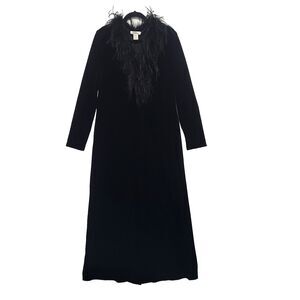 Vtg Ostrich Feathers Velvet Duster Patra XL Black hollywood Gothic Romantic